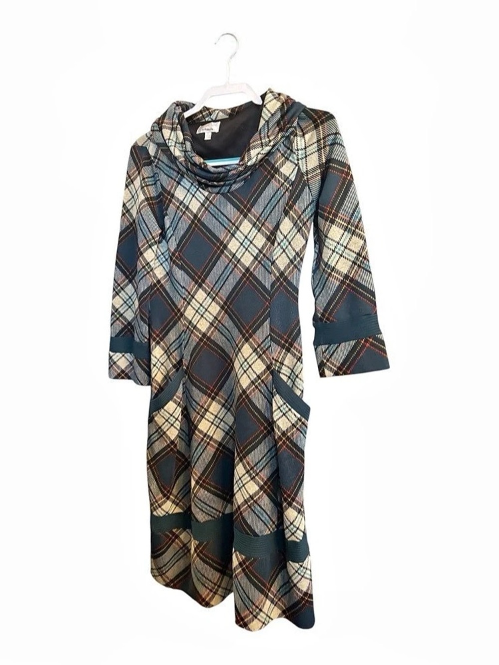Signature by Robbie Bee Plaid Midi Dress in Blue & White Size Small